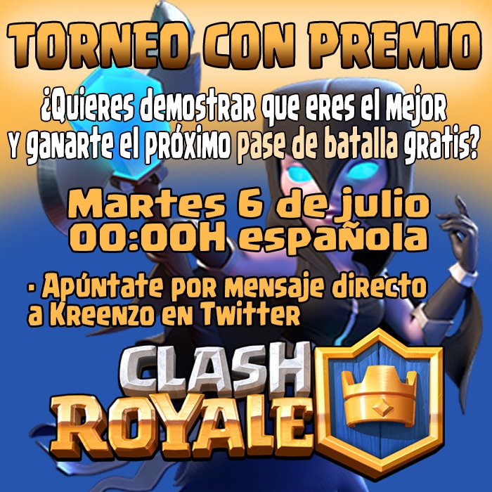 ✨🏆 TORNEO Clash Royale con PREMIO 🏆✨
- RT a este twit
- Seguir a <a href="/Kreenzo/">krinesh</a> en Twitter
- Mandarle un MD por Twitter a <a href="/Kreenzo/">krinesh</a> diciéndole que quieres entrar

🏆PREMIO: Pase de batalla CR de la próxima temporada. 
#clashroyale #cr #torneo #free