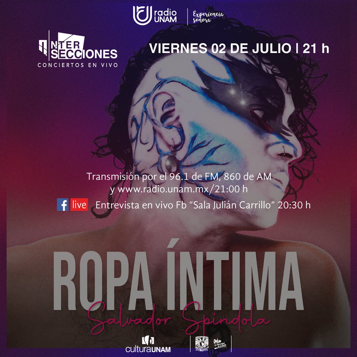 Familia!! Acaban de anunciar el especial que hará <a href="/RadioUNAM/">Radio UNAM</a> a través del programa #Intersecciones  sobre nuestro último disco "Ropa Íntima" para este viernes 02 de julio 20:30hrs (Mx) Por el FacebookLive de la Sala Julián Carrillo conducido por <a href="/montsemagia/">Montse Magia</a>
Semana importante 💜