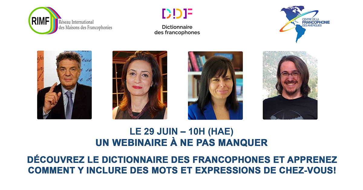 Demain, 10 h (heure avancée de l'Est) : un webinaire pour découvrir le Dictionnaire des francophones et apprendre comment y inclure des mots et expressions de chez-vous! Inscrivez-vous, c'est gratuit! francophoniedesameriques.com/le-centre/nouv… <a href="/DFrancophones/">Dictionnaire des francophones</a>  #AmFr