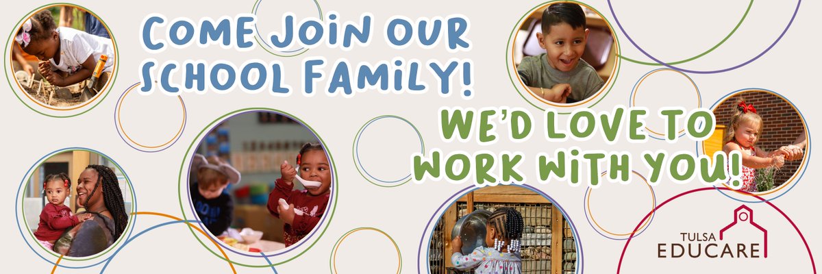 We're now hiring for multiple positions at all four of our schools and Early Learning Works! Head to tulsaeducare.org/employment to Join our School Family! #earlychildhoodeducation #tulsaoklahoma #nowhiring