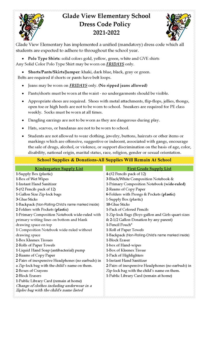 GVE Parents,
Here is our 2021-2022 Dress Code Policy &amp; School Supply List.