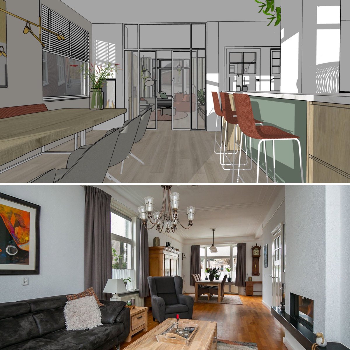 AndersStyle's tweet image. Voor  &amp;amp;  Na foto! De muur op de rechte kant wordt gesloopt en er komt een kookeiland. #verbouwing #interieuradvies #duurzaam