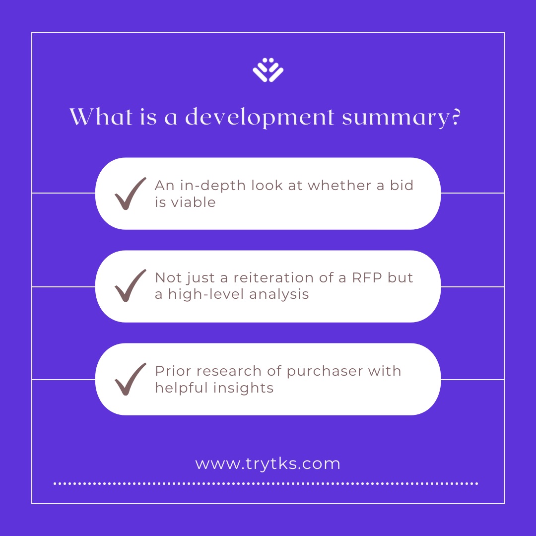 knowledge_stack's tweet photo. A development summary is more than just a rehash of the RFP. We recognize that you don't need another reiteration of what you just read- you need an in-depth analysis of the various factors, research and variables that have an impact on the bid. We work to provide a well-roun ... https://t.co/Uhh81PfYde