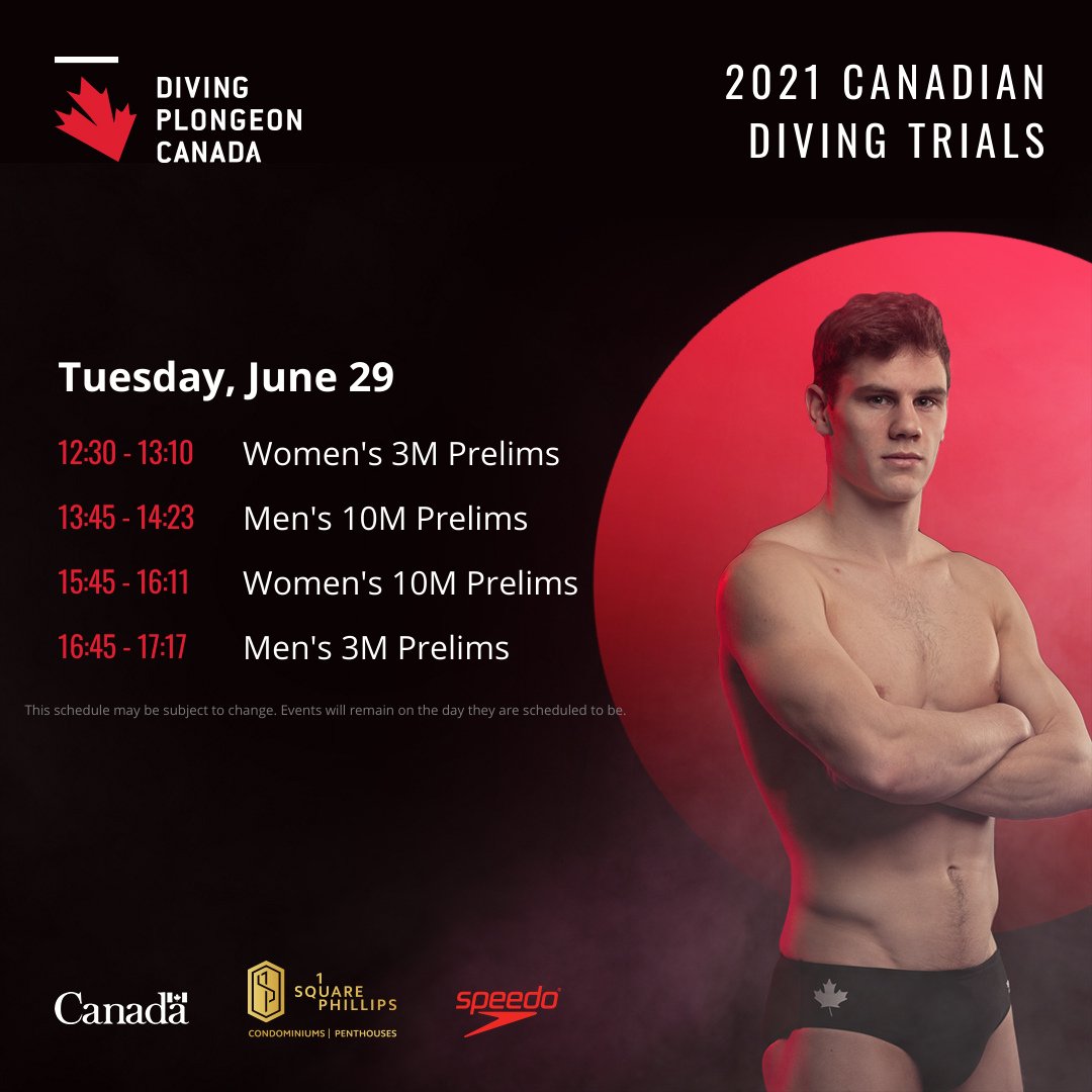 DivingCanada's tweet image. Welcome to Canada’s 2021 Diving Trials! 
You can find schedules, live results, final results and live broadcasting here:
diving.ca/2021-canadian-……
cbc.ca/player/sports/……
ici.radio-canada.ca/sports/horaire……
@Speedo @CBC @CBCOlympics @iciradiocanada @RDSca