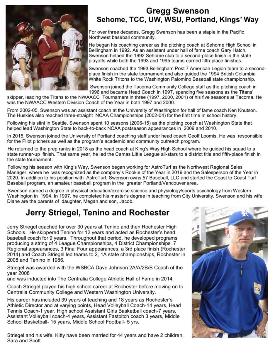 allstatewabb's tweet photo. Congratulations to our 2021 WSBCA Hall of Fame Inductees! We will celebrate them at our banquet July 10 in Yakima. https://t.co/53Po8g8QzK