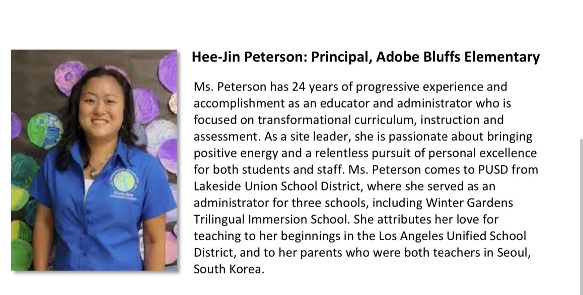 Welcome new ABES principal Hee Jin Peterson !🙌 <a href="/PowayUnified/">Poway Unified</a>