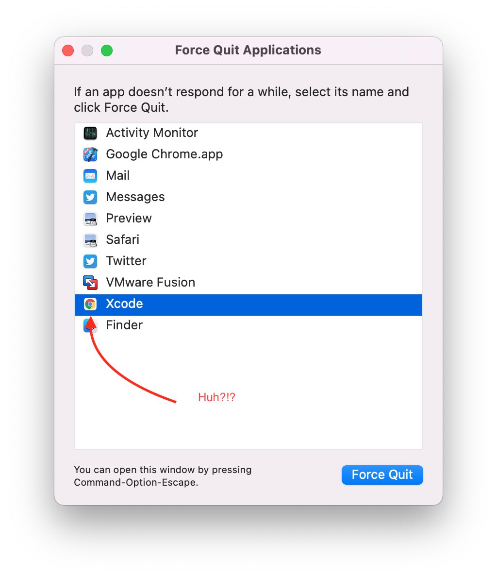 mariusfanu's tweet image. When Xcode started to eat so much RAM and macOS decided to change its icon to Chrome 😂

#macOS12beta2