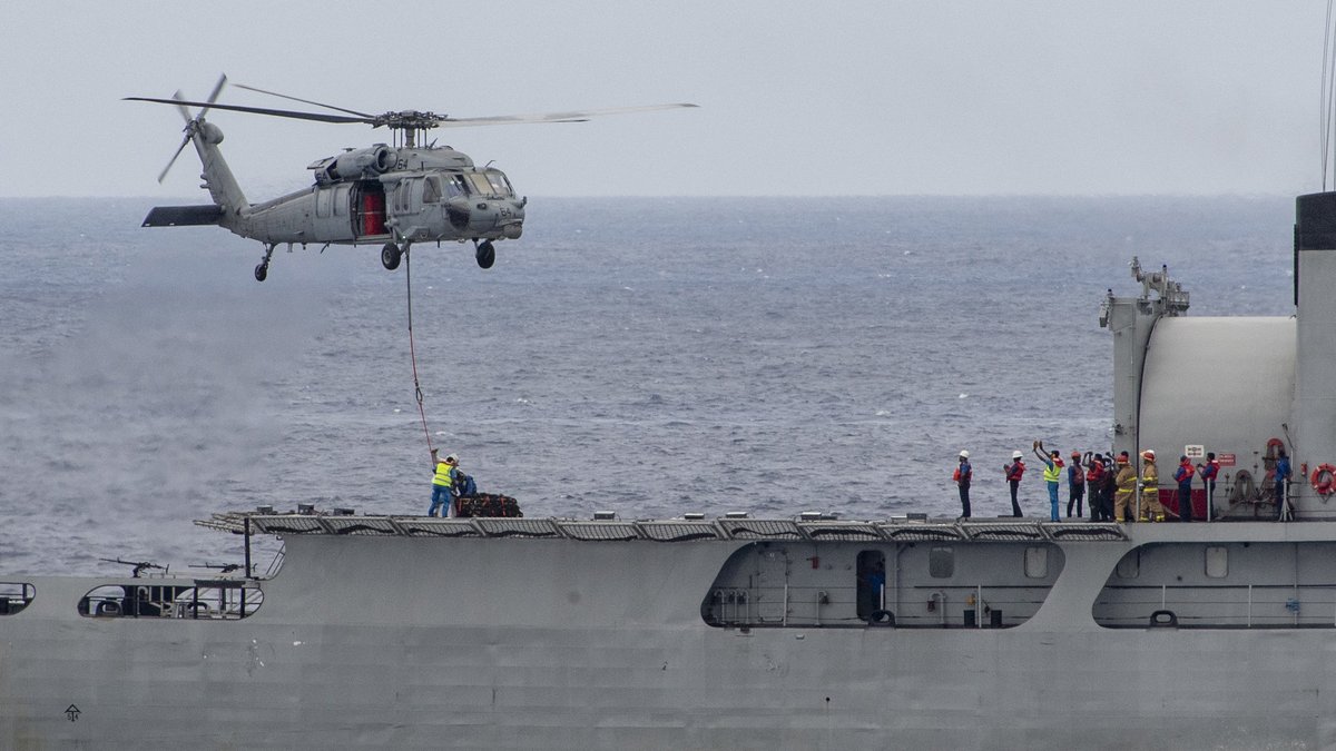 U.S. Pacific Fleet (@uspacificfleet) on Twitter photo A #USNavy MH-60S Sea Hawk attached to Helicopter Sea Combat Squadron #HSC21 and #USSCharleston (LCS 18) transfers cargo during a vertical replenishment drill with <a href="/srilanka_navy/">Sri Lanka Navy</a>'s SLNS Gajabahu (P626) and SLNS Sayurala (P623) as part of exercise CARAT Sri Lanka. #NavyPartnerships A #USNavy MH-60S Sea Hawk attached to Helicopter Sea Combat Squadron #HSC21 and #USSCharleston (LCS 18) transfers cargo during a vertical replenishment drill with <a href="/srilanka_navy/">Sri Lanka Navy</a>'s SLNS Gajabahu (P626) and SLNS Sayurala (P623) as part of exercise CARAT Sri Lanka. #NavyPartnerships