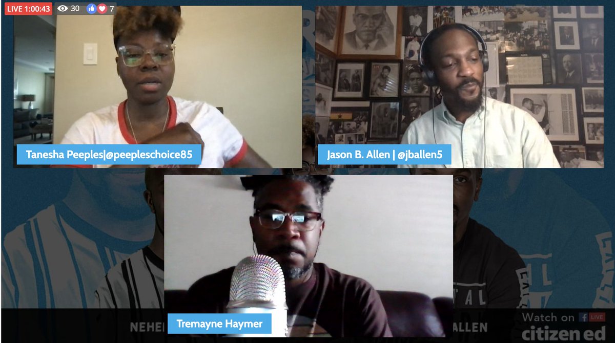 CitizenEdu's tweet photo. "We gotta bridge the gap... it might be old school values with new school strategies, because times change." @jballen5 and @PeeplesChoice85 on the evolution of the struggle. #TDRS #LiberatingBlackMinds https://t.co/WHwmNaPFGC https://t.co/GiPg3qKbAV