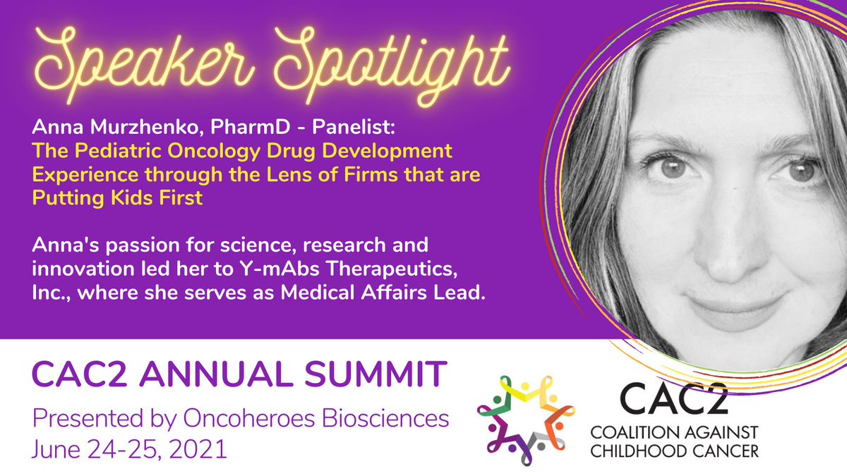 cac2org's tweet photo. Anna Murzhenko of #YmAbs Therapeutics will participate in the panel on #ChildhoodCancer drug development at this week's CAC2 Annual Summit.

Learn more about the Summit and our program (you can still register, too!):
https://t.co/YOKmwzYyU8 https://t.co/GyhMJL6x2J