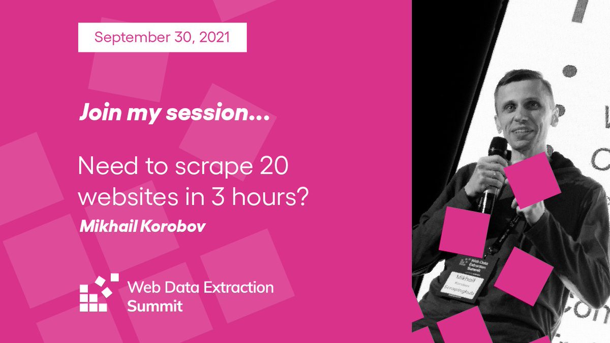 ExtractSummit's tweet photo. #ExtractSummit Speaker spotlight
Mikhail is the Head of Development at Zyte. At Extract Summit, he will talk about his experience in developing a new hybrid web data extraction approach, combining ML-based scraping & crawling with custom code. Register at https://t.co/oBtQU3dKuu https://t.co/pAfJfaGVsR