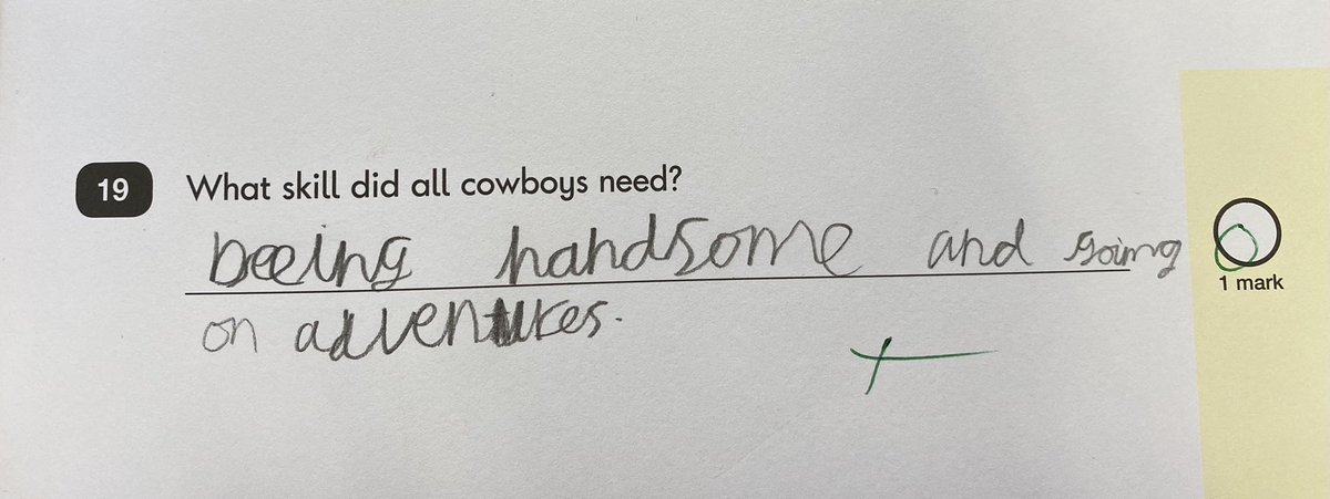 MrsVeriTea's tweet image. Like her thinking…
 
I mean - who wouldn’t like a handsome cowboy that would take you on adventures…?…😉

… unfortunately it’s a wrong answer. 🤷🏼‍♀️
#SATS #Year2 #assessmentweek