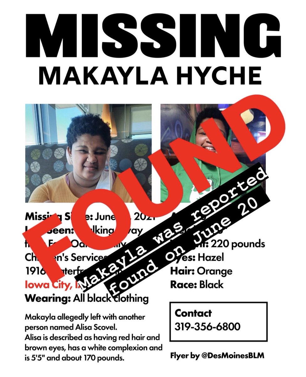 Makayla Hyche has been found. Thank you to everyone who boosted! 
#WhereIsMakaylaHyche