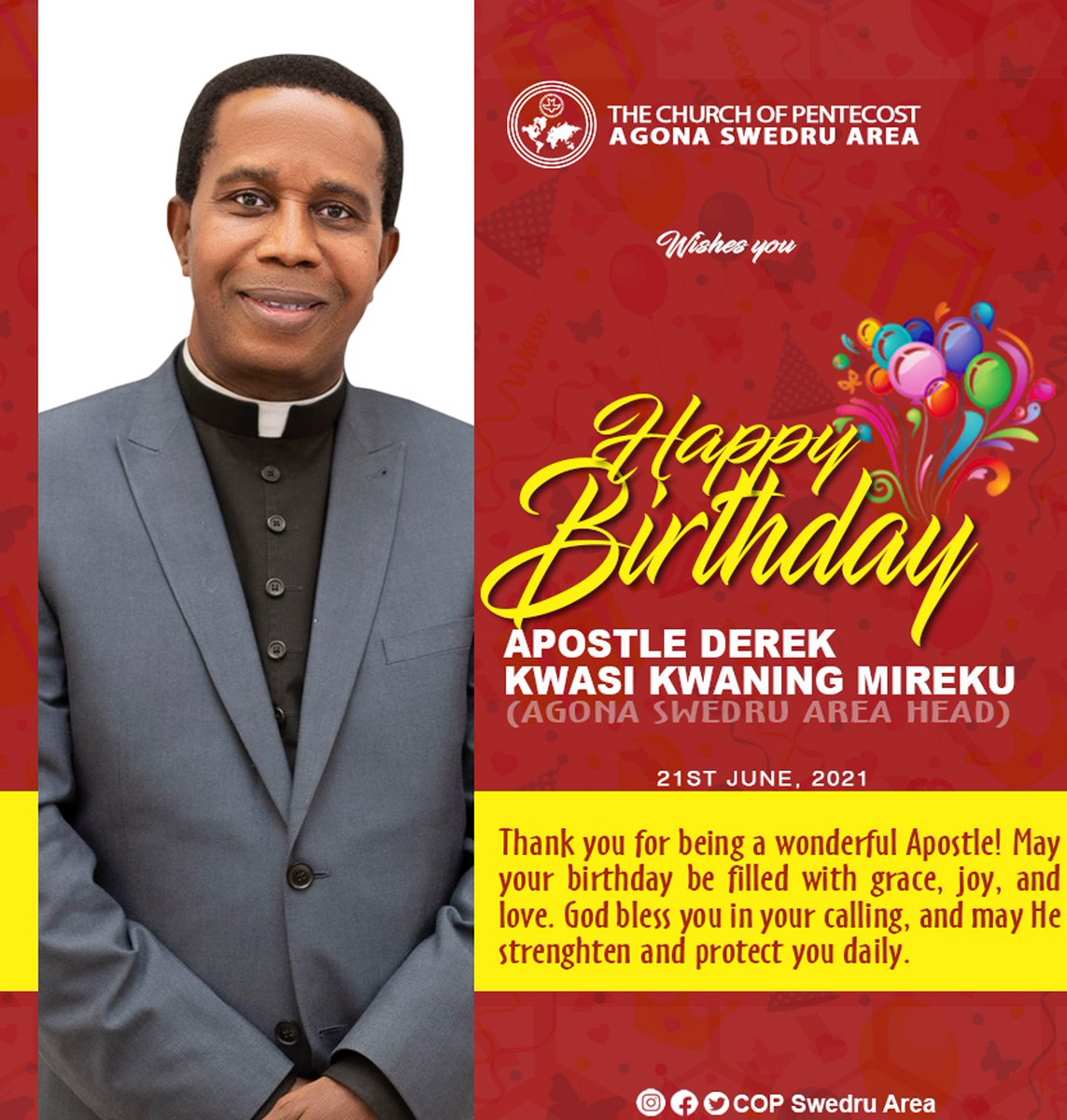 CopSwedruArea's tweet photo. Happy Birthday to Apostle Derek Kwasi Kwaning Mireku(Agona Swedru Area Head) Papa God Bless you https://t.co/cfoLBmfmv7