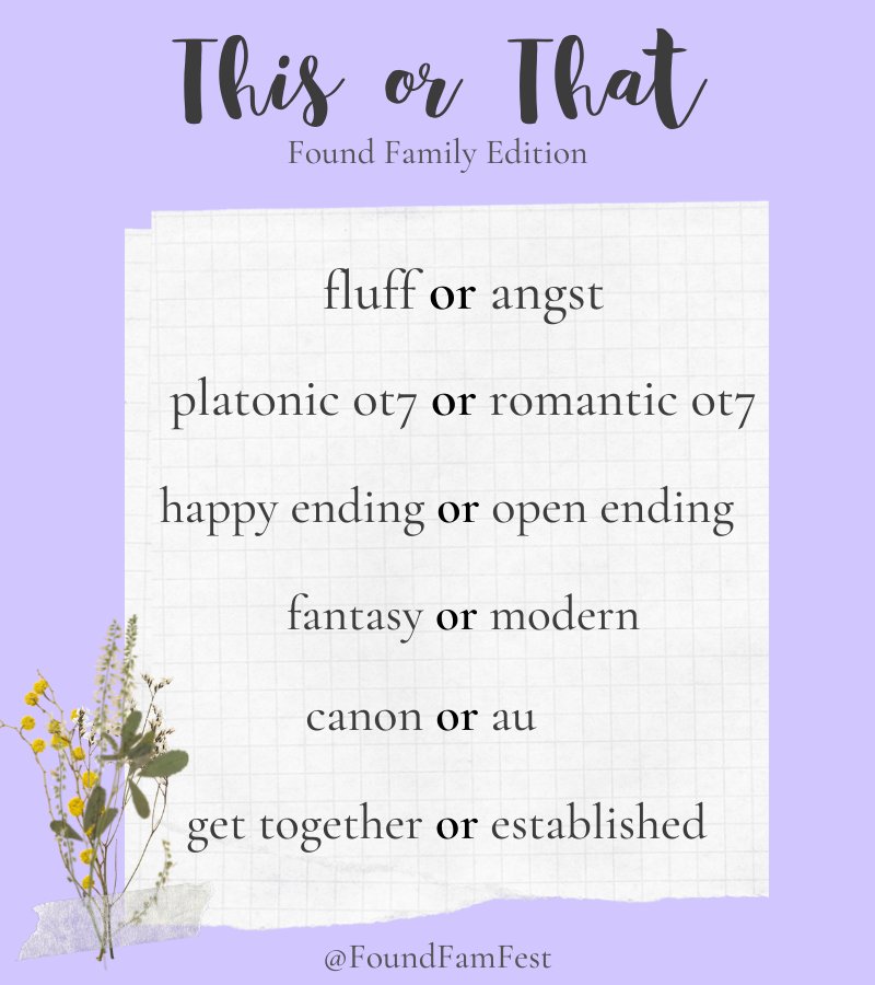 This or That: Found Family Edition

We came up with a list of common things in found family fics! Reply or qrt with your answers, we'd love to see them 🥰