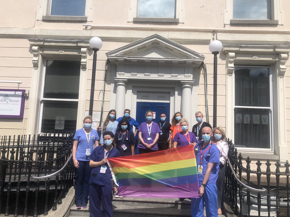 TempleStreetHos's tweet photo. A happy moment with staff as we hung this flag and launched #HSERainbowBadges today. 

We are so proud that @TempleStreetHos is a place of inclusion for our staff, patients and families.

Read about the CHI launch ⬇️
https://t.co/MxThuR3J6V

#HSERainbowBadges
#Pride2021 https://t.co/9SsqYU9gOt