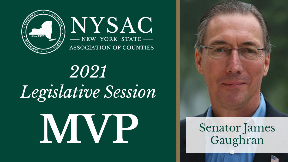 NYSCounties's tweet photo. 2021 Session MVP @Gaughran4Senate’s leadership as Chair of the @NYSenate Local Government Committee was invaluable in passing a budget that protected counties from devastating cuts, and passing key legislation to help reduce the burden of state mandates. https://t.co/CIQFOt5HvG