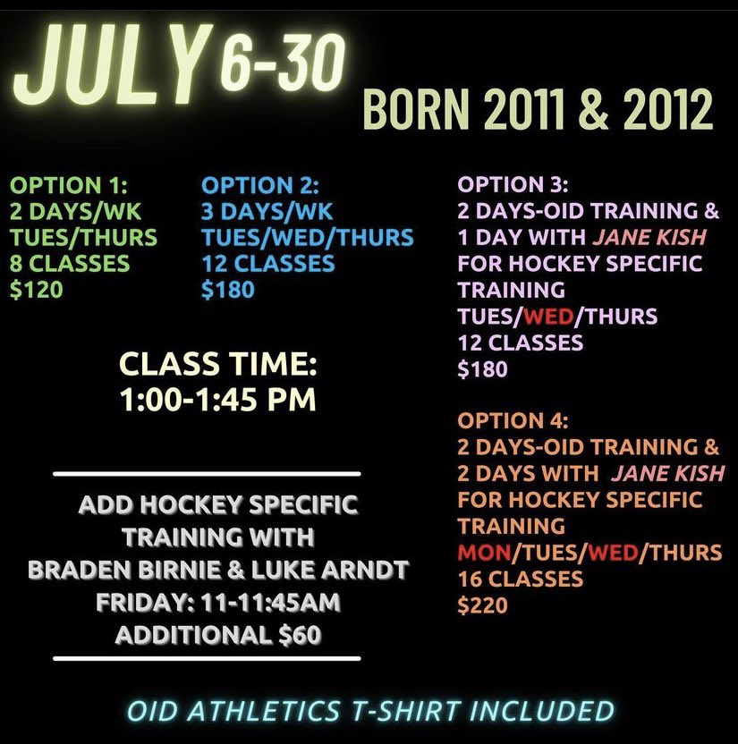 Super excited that with the help of Lydia, and the gym we are putting on these hockey specific workouts. Come join us in the month of July for some awesome workouts and lots of fun. We will rent the ice and these will turn into on ice sessions once they put the ice in at CPP.
