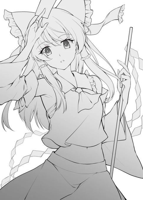 霊夢線画 