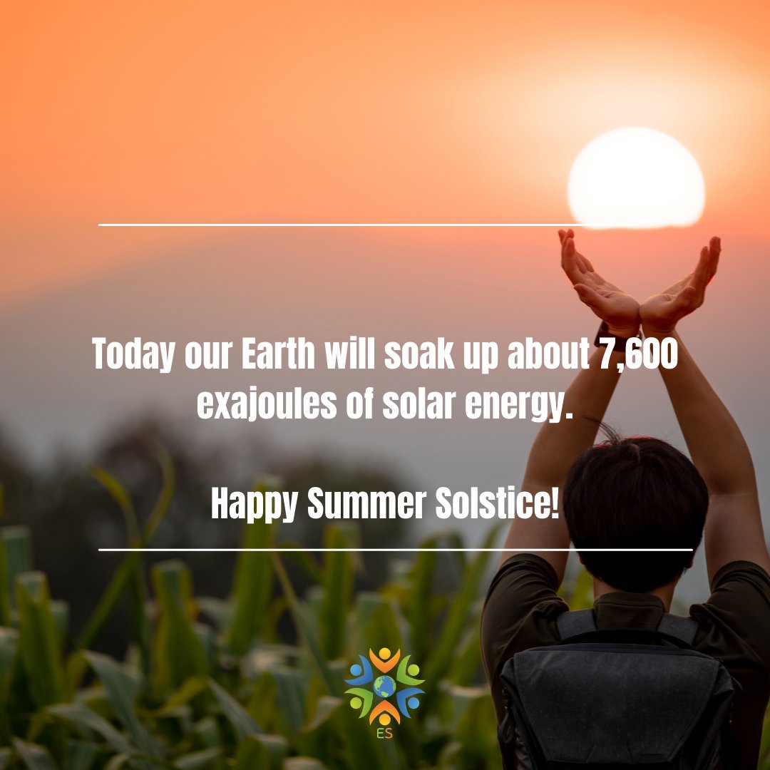 EverybodySolar's tweet photo. Today, on the summer solstice, our Earth will soak up about 7,600 exajoules of solar energy. To put this into perspective, 7,600 exajoules are equal to about 15 times the amount of energy that is used worldwide in a year. We are here to help turn solar energy into power! https://t.co/rNUux7c74H