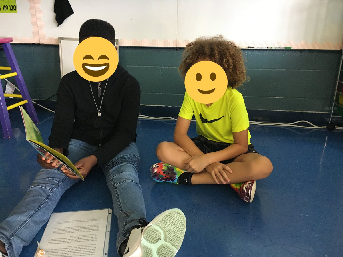SummerCampSPS's tweet photo. 5th graders reading their essays to 1st grade friends! Love the vertical collaboration going on! https://t.co/VsgDtEK9rv