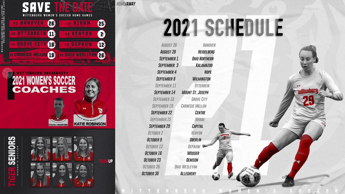 WittAthletics's tweet photo. We are 66 days away from our first competition for the 2021-22 season! Women's Soccer will kick off their season with an exhibition game against Hanover. 

Tigers will be led by seniors Sydney Artis, Maria Miller, Clare Neltner, Emma Schewe, Alix Steele, and Emily Wile. #TigerUp https://t.co/NBX0KU8KHZ