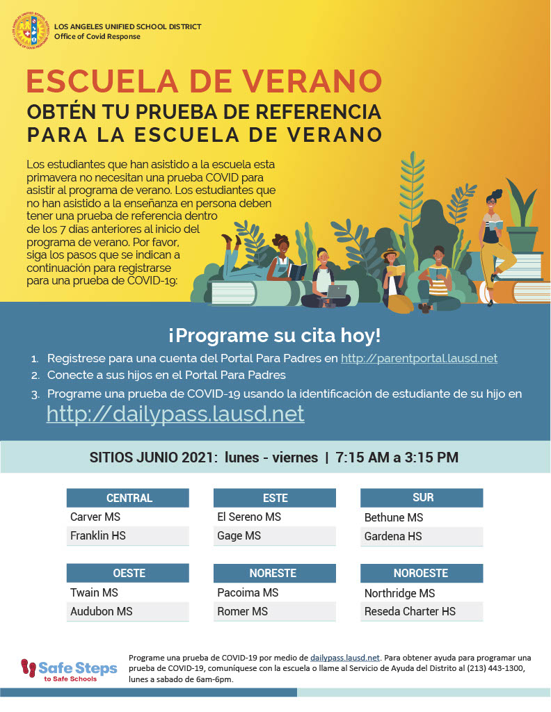 Dear parents, if your student will be attending summer school in-person but, has not recently attended in-person instruction. Please make sure to have your student get a Covid-19 baseline test today.