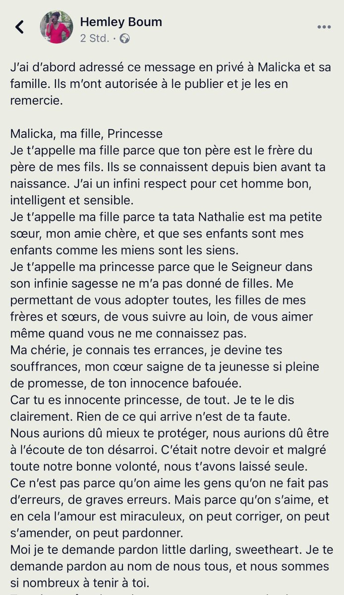 mbeatowe's tweet photo. #Malicka, nous te soutiendrons jusqu’au bout. Merci à l’écrivaine Hemley Boum pour ce message. Source: https://t.co/xPFujYDfnr https://t.co/xJYpNVznqM