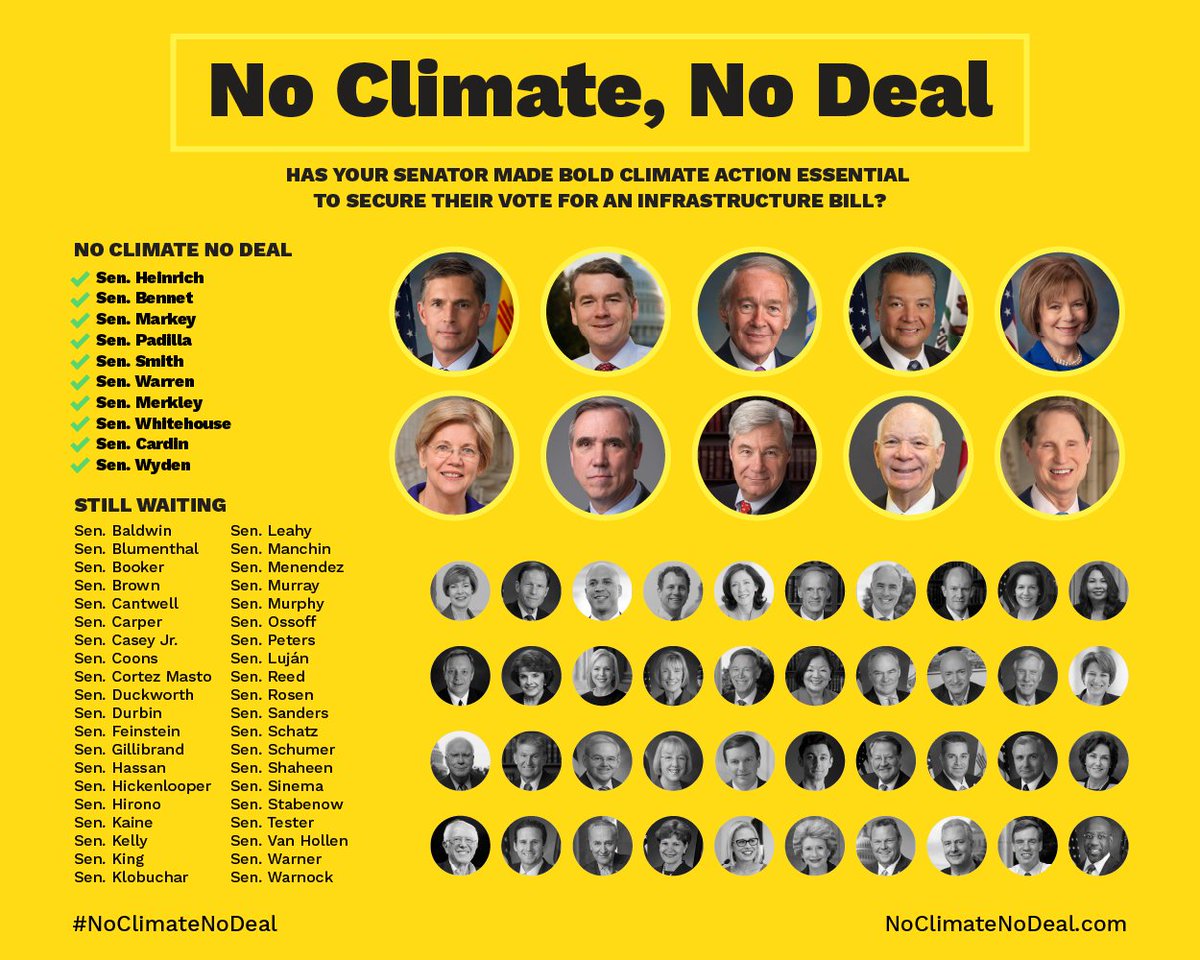 'We can’t afford to negotiate away our future. Transformative investments in climate, jobs, and justice are non-negotiable for any infrastructure package to pass the U.S. Senate.'#NoClimateNoDeal