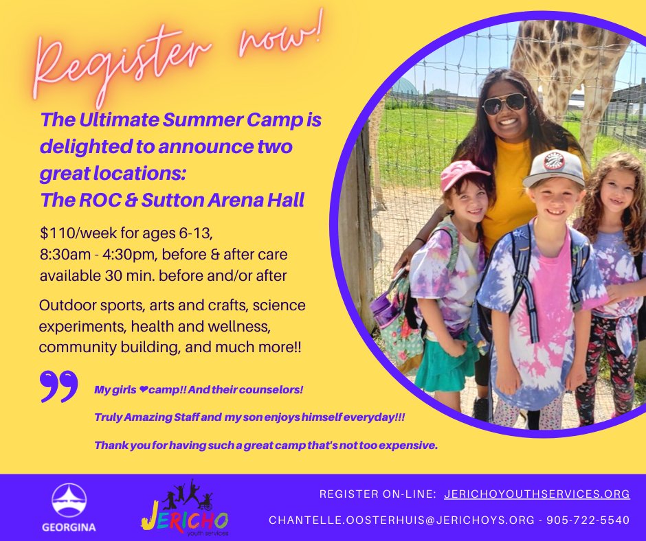 JerichoYouth's tweet photo. Register today for our awesome summer camp before all spots fill up!  We are so happy to partner with the Town of Georgina to offer these two great locations. https://t.co/gx9fOFQG1e
#JerichoSummerCamp https://t.co/ijq8Ku16Ac