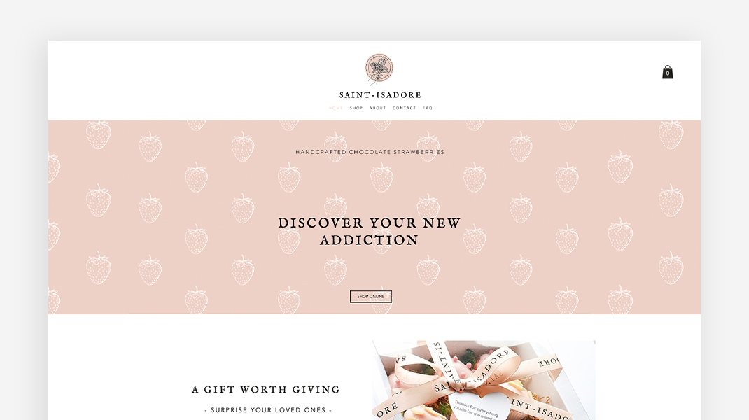 A website screenshot of Australian boutique chocolate shop Saint-Isadore.