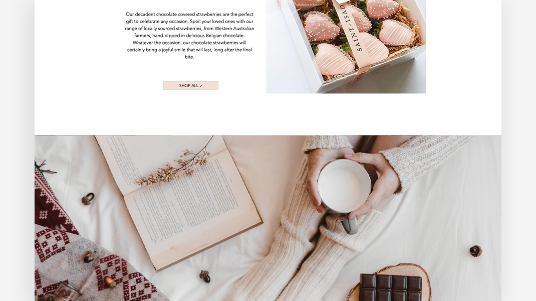 A website screenshot of Australian boutique chocolate shop Saint-Isadore.