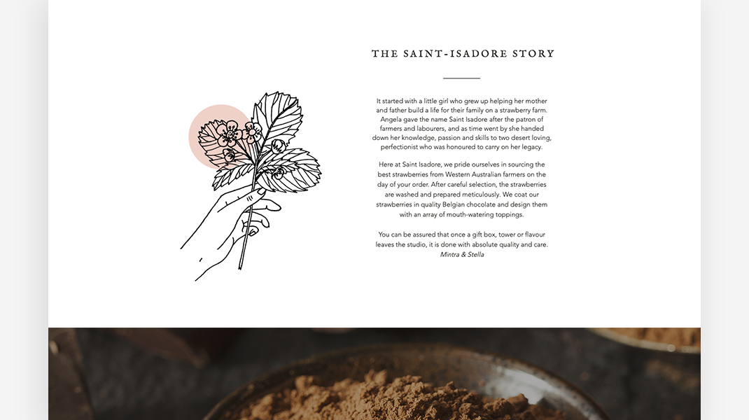 A website screenshot of Australian boutique chocolate shop Saint-Isadore.