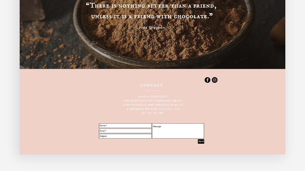 A website screenshot of Australian boutique chocolate shop Saint-Isadore.