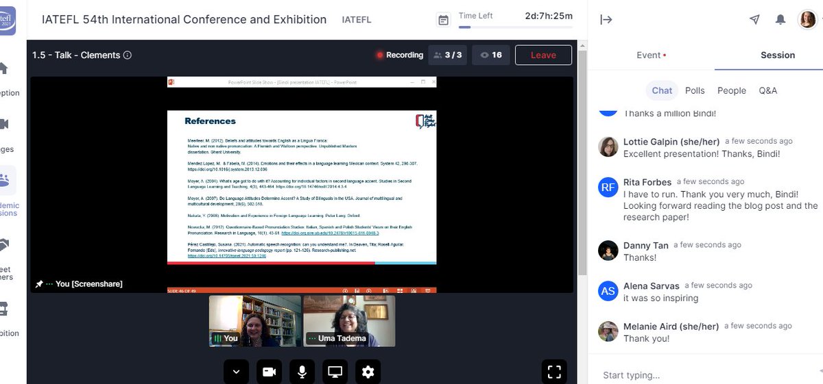 bindi_clements's tweet photo. Thanks so much to everyone who came to my presentation of #research into the effectiveness and use of #ASR for #pronunciation practice at #IATEFL2021! Slides and link to the research paper: https://t.co/9mJF6YPrXV

#edtech #pronunciation #EFL #languagelearning #wallstreetenglish https://t.co/W7ZqO2RuJc