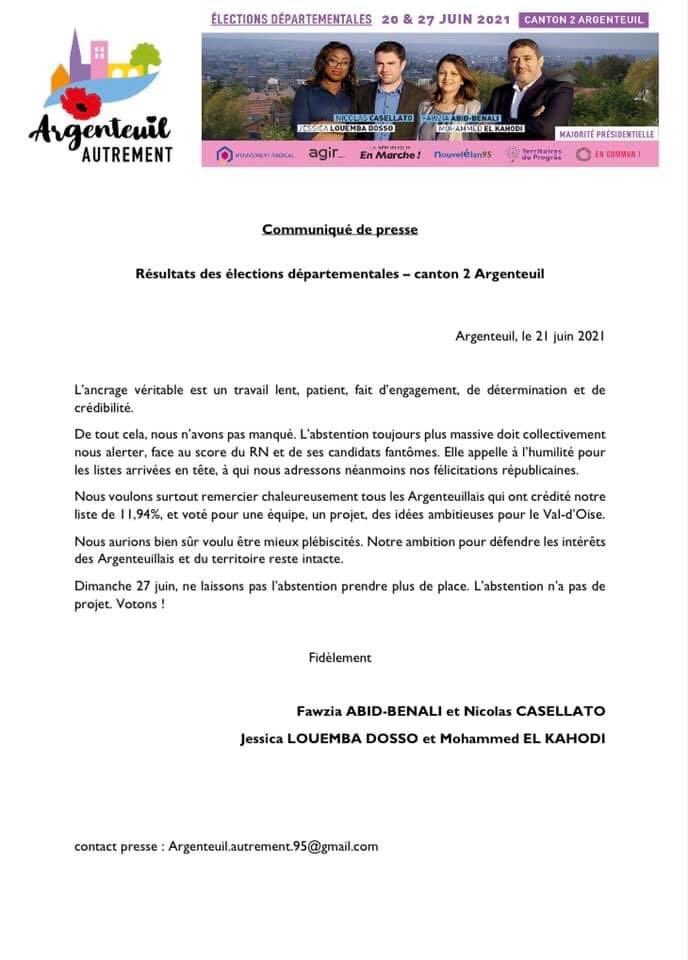95100_Autrement's tweet photo. Retrouvez notre communiqué relatif aux résultats du 1er tour des #departementales2021 sur le canton 2 #Argenteuil https://t.co/uk79GS51Re