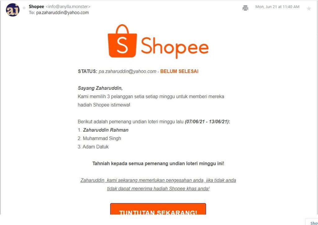 AkeemSharyzal's tweet photo. Bagitahu kawan kawan family korang semua, kalini scammer guna logo shopee pulak. https://t.co/G5YwtRuL9H