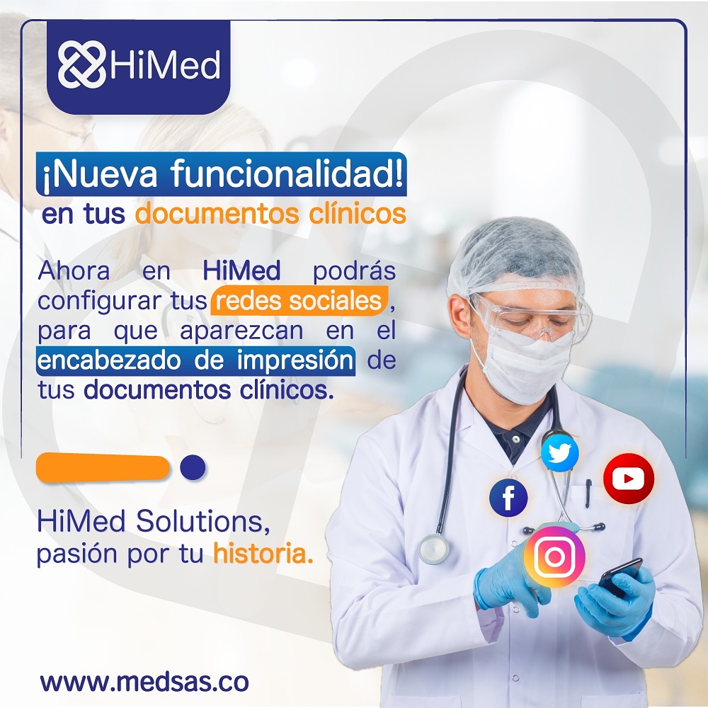 himedweb's tweet photo. ¡Nueva funcionalidad en tus documentos clínicos! 👩‍⚕️👨‍⚕️

Ahora en HiMed podrás configurar tus redes sociales , para que aparezcan en el encabezado de impresión de tus documentos clínicos.

¡HiMed Solutions, pasión por tu historia! 💙🧡✨ https://t.co/oDFlVORmSY
