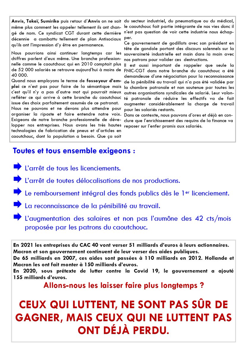 udcgt63's tweet photo. LE 23 JUIN, DISONS STOP ! 
Michelin utilise l’argent public pour supprimer 2300 emplois d’ici 2023 pour distribuer aux actionnaires, en 2024, 50% des bénéfices sous forme de dividendes !!! 
Rassemblement place du 1er mai à @ClermontFd  mercredi 23 juin à partir de 9h00. https://t.co/rIEqrhTj6q
