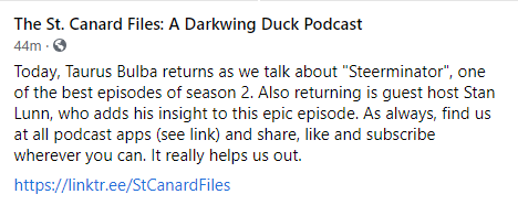 stcanardfiles's tweet photo. Today, Taurus Bulba returns as we talk about "Steerminator", one of the best episodes of season 2. Also returning is guest host Stan Lunn, who adds his insight to this epic episode. #darkwingduck #ABCseason2 #taurusbulba #THISISNOGAME #honkermuddlefoot
https://t.co/b983cMWAcI https://t.co/vQatrTJspt