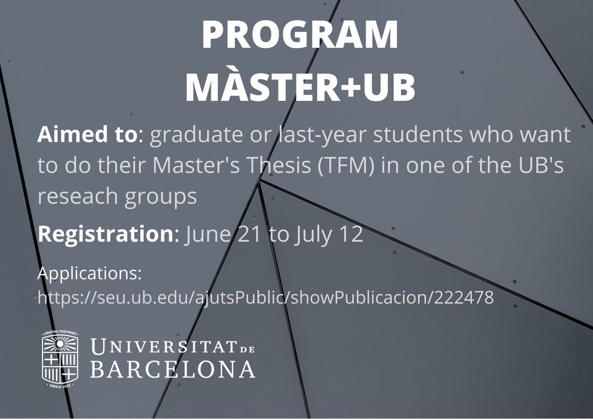 ICC_UB's tweet photo. #UBResearch | Are you a graduate student who would like to do their Master's Thesis with one the
@UniBarcelona
research groups?
👉Join the Màster+UB Collaboration Internship program!
🗓️Registration until July 12
🔗More info at https://t.co/jPzgfMlhga
@ICCUBdivulga @FisicaUB https://t.co/8bYhTiruhE