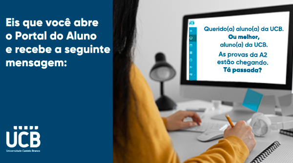 Já pensou se você abrisse o Portal do Aluno e se deparasse com essa mensagem?? 👀👀

As provas da A2 começam no dia 23/06. Tá passada? 🤣