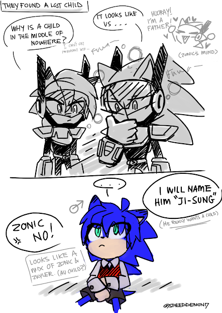inkotal_'s tweet photo. //Since It was father's day. You get this art Repost//
Zonic: Lost child.. Let's ADOPT! :D
Zkyler: NO.
They adopted the lost child right after that-
don't tell him yet but he has to give it back to its own dimension soon.
#sonicart #sonicartist #sonicoc #zonic #zonecop #zkyler https://t.co/TXnuTHQvU6