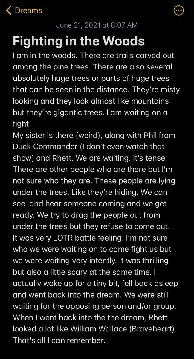 Hi_I_am_Cate's tweet image. Had my first memorable dream that was influenced by #LDAT.  A couple of notes: I never really watched Duck Commander but I am from 20 minutes up the road from their headquarters. I don’t think I’ve EVER had a dream with my sister in it. Finally, #RhettforBraveheart ✌🏼.