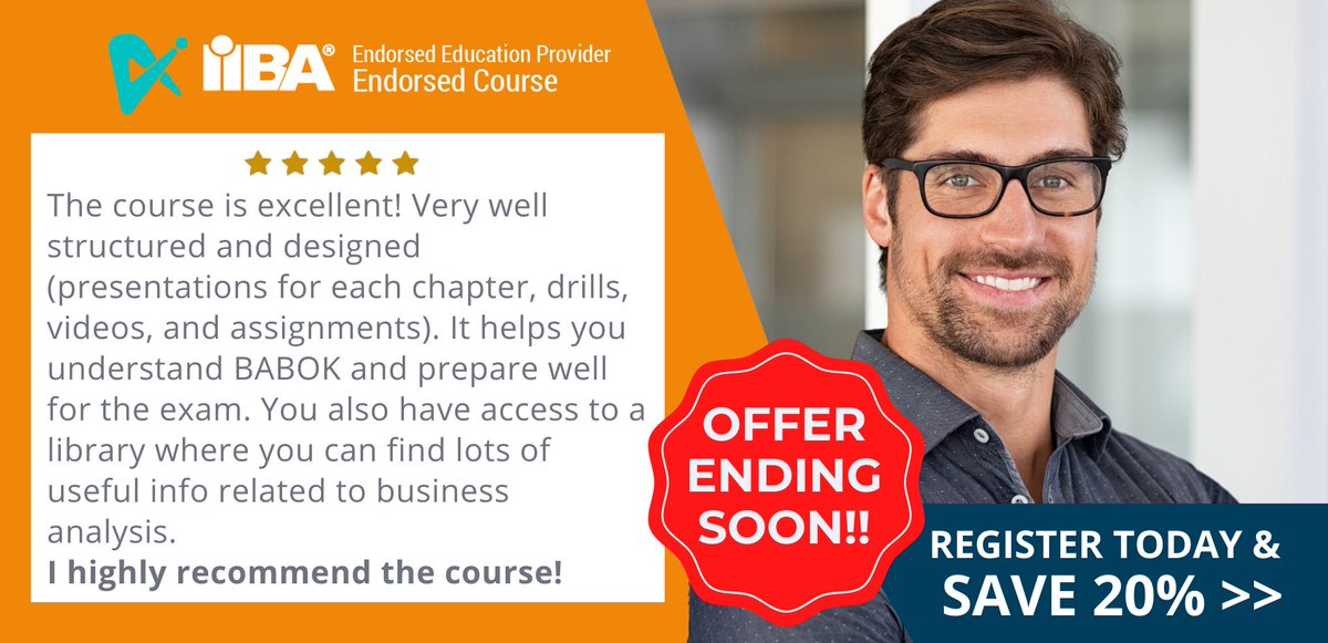 IIBA's tweet photo. Save up to $99 in course fees when you sign up to Agora Insights’ IIBA-endorsed ECBA, CCBA, CBAP or CCA Masterclass bundle.
Use promo code MYSALE20 at check out.
https://t.co/XMIOnAOBEO
#CBAP #ECBA #CCBA #CCA #BusinessAnalysisCourses #BusinessAnalysisPrograms #IIBACertification https://t.co/Xxjt8OrgKb