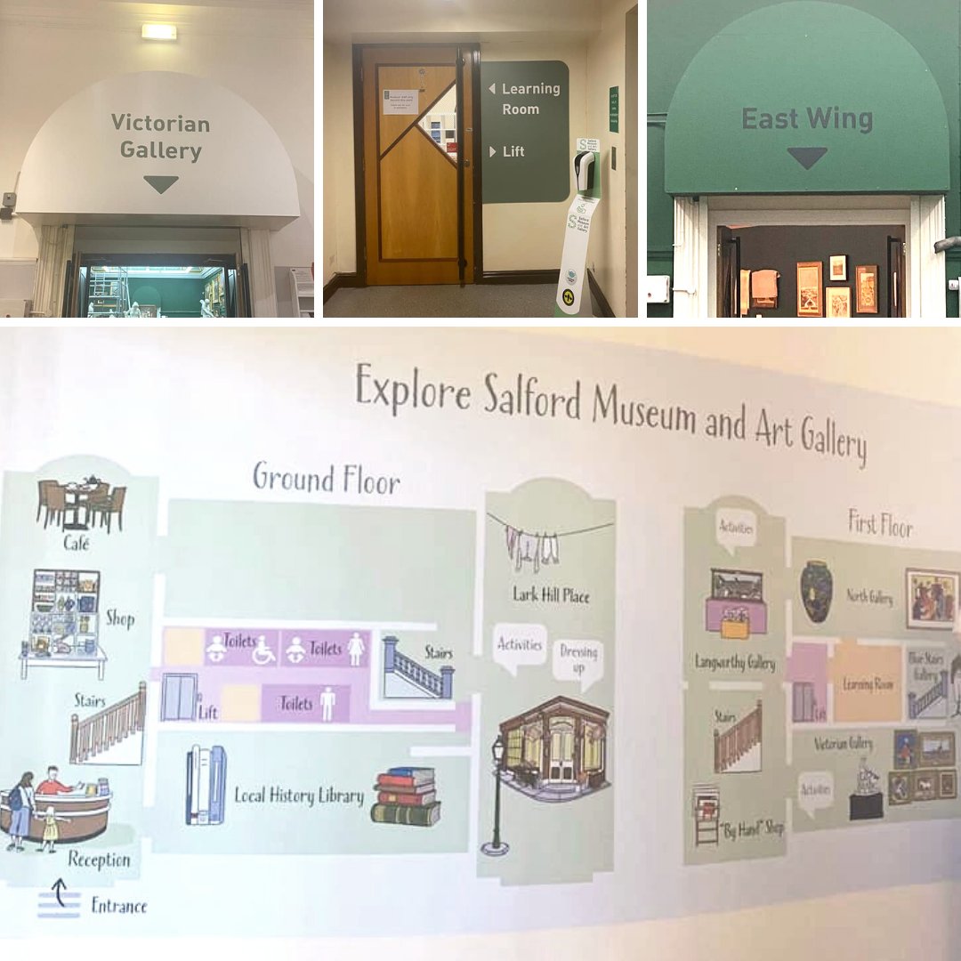 SalfordMuseum's tweet photo. We're so pleased with our new signage - especially the giant map designed by @scribbleandsnip - which will help visitors find their way around the building when we reopen. #MuseumSignage #Signage https://t.co/uGZz6L9UHh