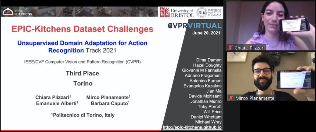 dimadamen's tweet photo. #EPICKITCHENS
EPIC-KITCHENS-100 2021 Winners @CVPR #CVPR2021 
Unsupervised Domain Adaptation for Action Recognition - Third Place 
Pizzari et al - Torino
12/N https://t.co/k3Ris1mRAO