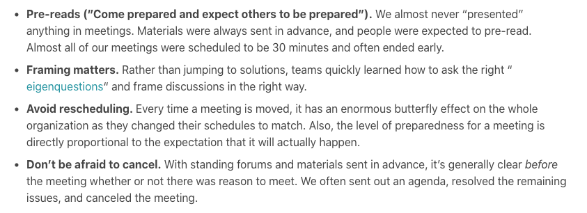 searchbrat's tweet photo. You can have the most talented people in the world, but if you have a crappy team operating model, they will fail.

I've been reading about Youtube's operating model used during their hyper-growth years.

Some great advice on meetings. https://t.co/wbulBFfNw6