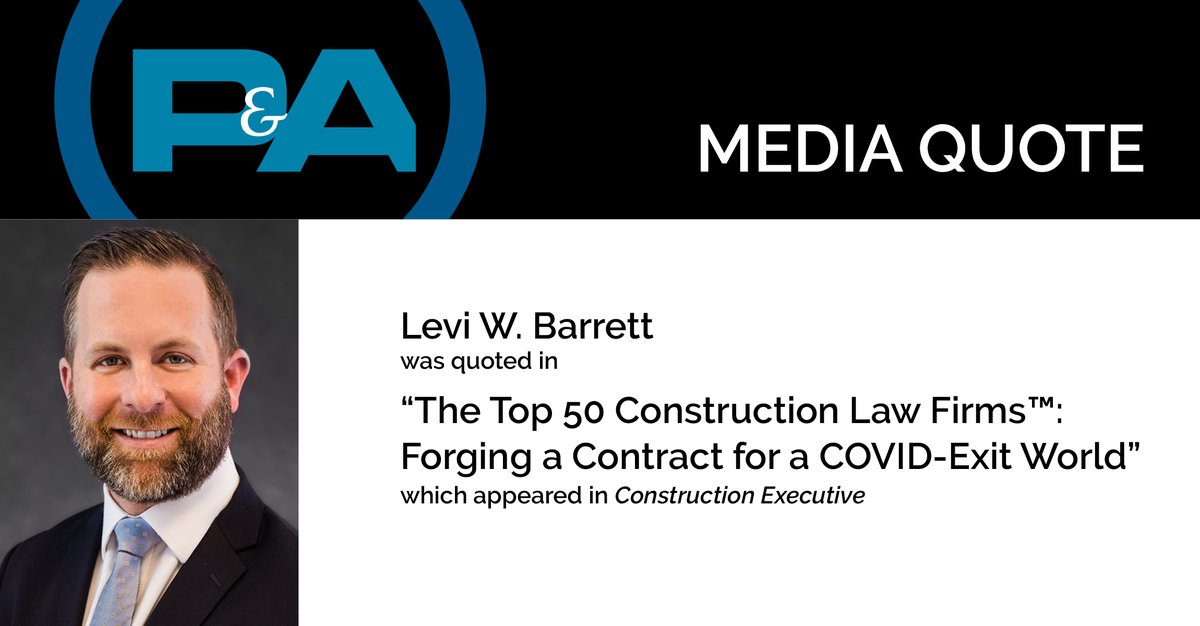 PeckarAbramson's tweet image. Levi Barrett, chair of P&amp;amp;A&apos;s #Contracts, #ProjectDocumentation &amp;amp; #RiskManagement practice, was quoted in a @ConstructionMag article discussing an increase in attempts to shift #design responsibilities to the #contractor: bit.ly/3qeDCVf #construction #constructionlaw
