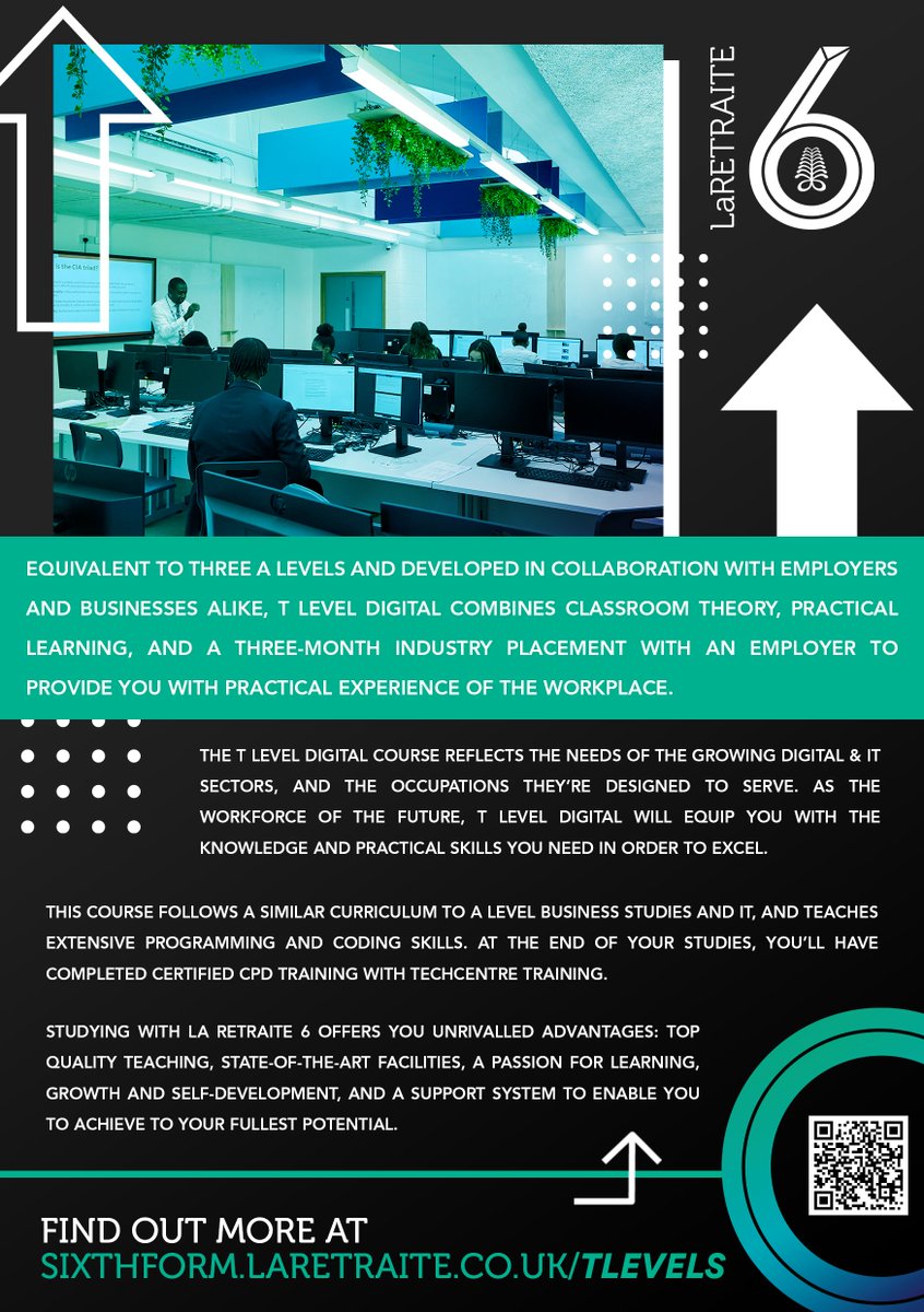 LaRetraite6's tweet photo. Are you interested in #Digital #Programming #Business or #Coding? Looking for a state-of-the-art #SixthForm for September 2021? 

We've got you covered: outstanding teaching, excellent results &amp; the innovative new #TLevelDigital course! 

Find out more: https://t.co/J6uBhRVIi1 https://t.co/OJZyZCADYz
